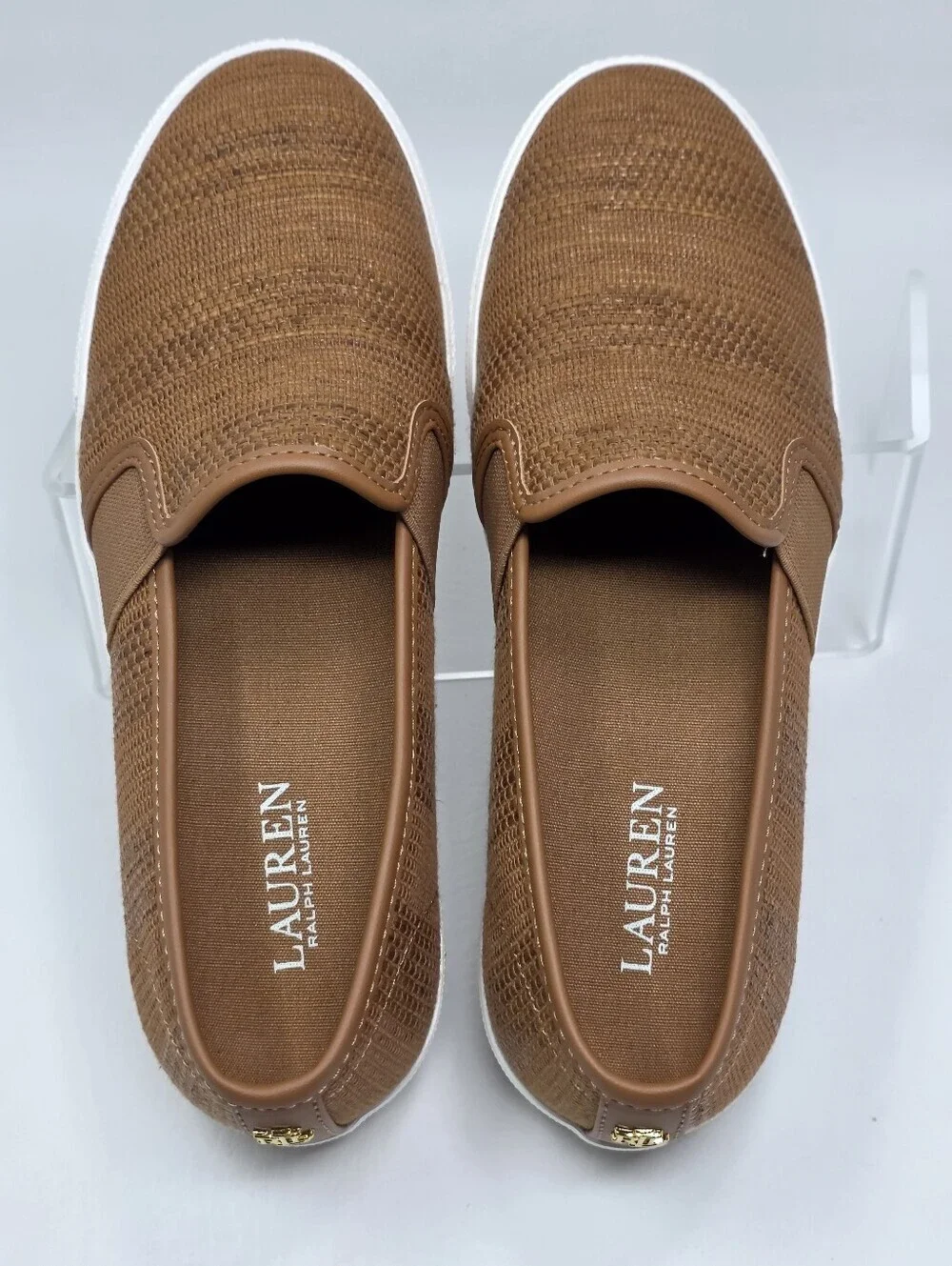 Lauren Ralph Lauren Janis Casual Sneakers Faux Straw Tan Womens Size 9 New